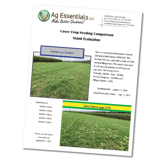 Study comparing vortek air seeder to John Deer drill